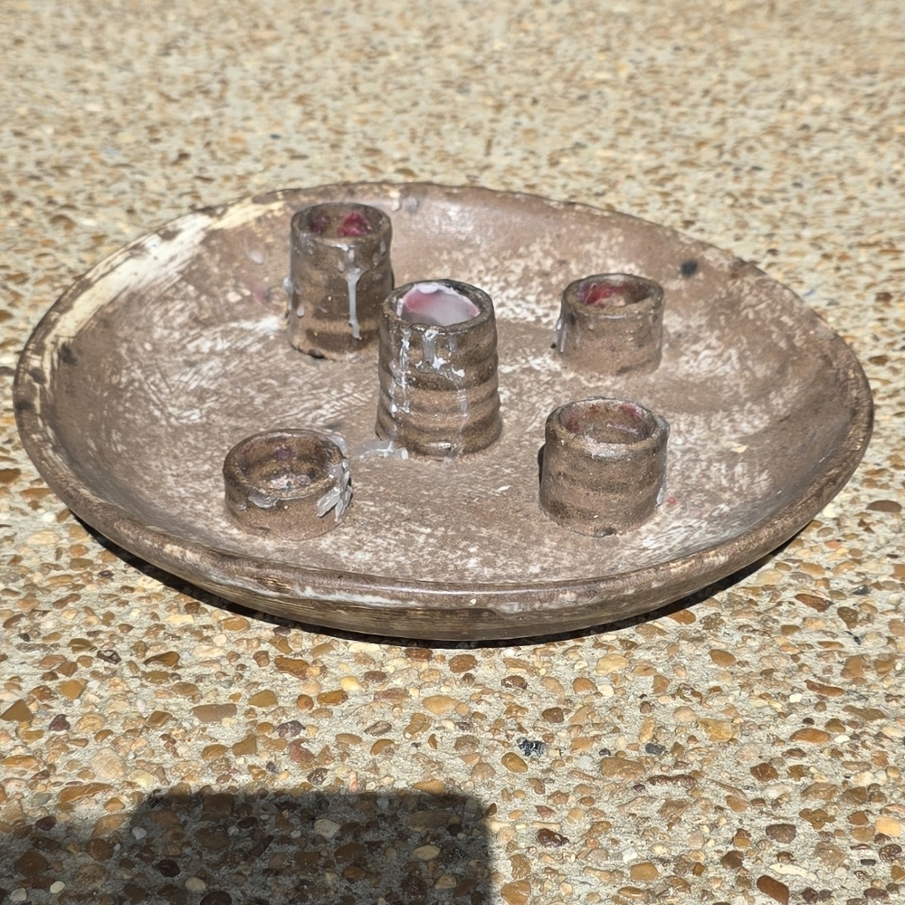 Vintage McCarty Pottery 9 Pipe Candle Plate Nutmeg Brown Sand Tan - Picture 5 of 11